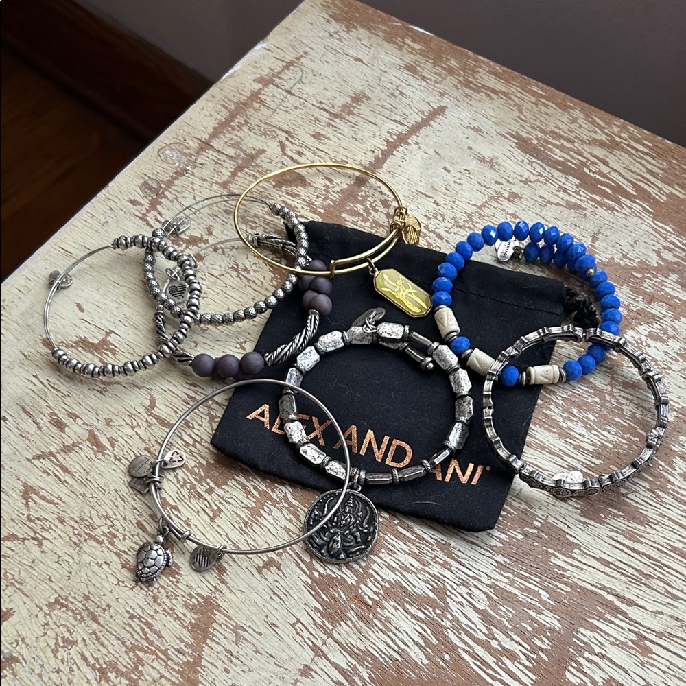 Alex and Ani Bracelet Lot 8 total Silver and Gold